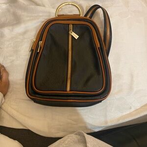 Valentina Black and Tan Backpack with Gold Accents